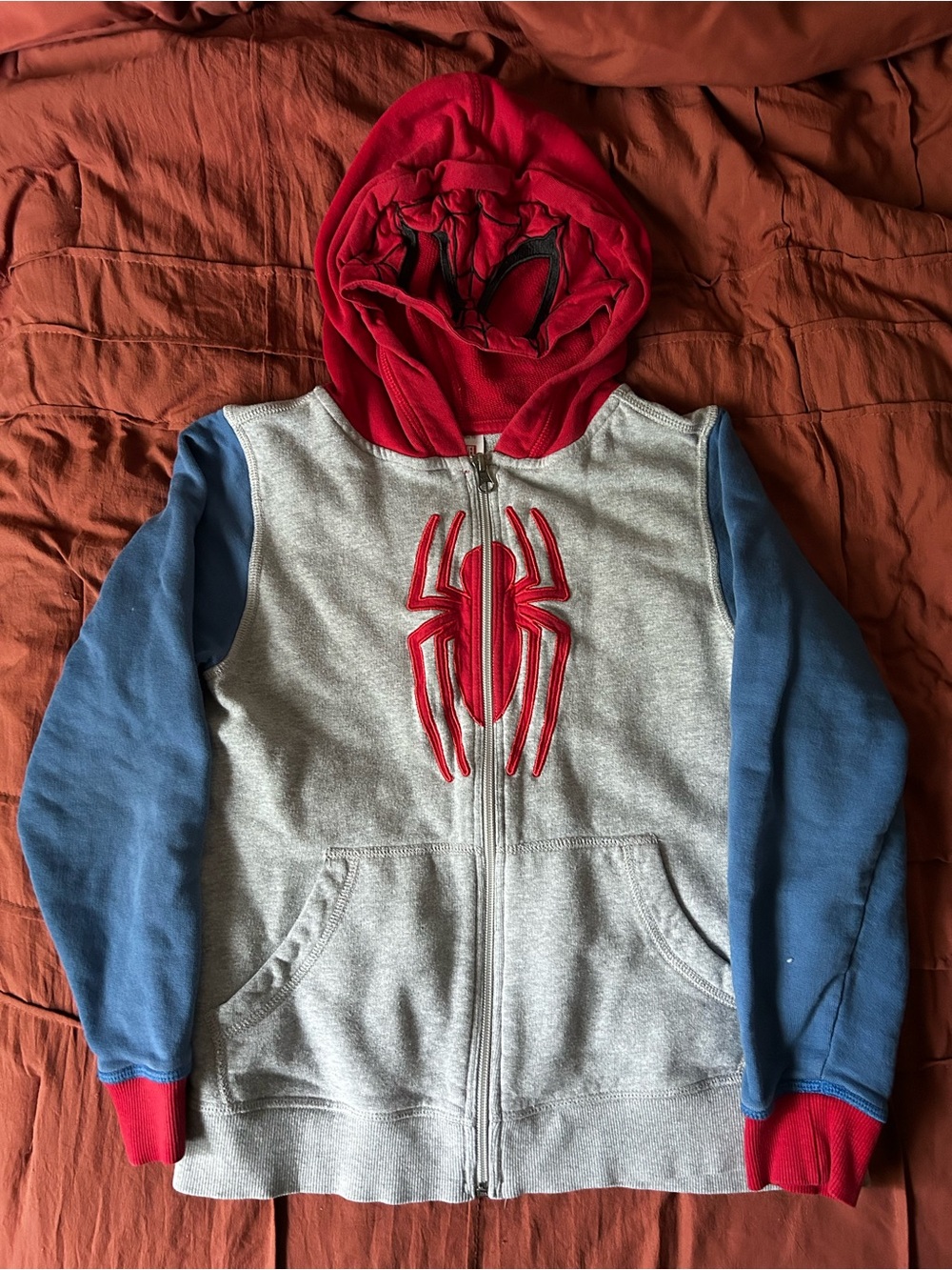 Marvel Kids Spider Emblem Zip Hoodie - Red, Gray & Blue